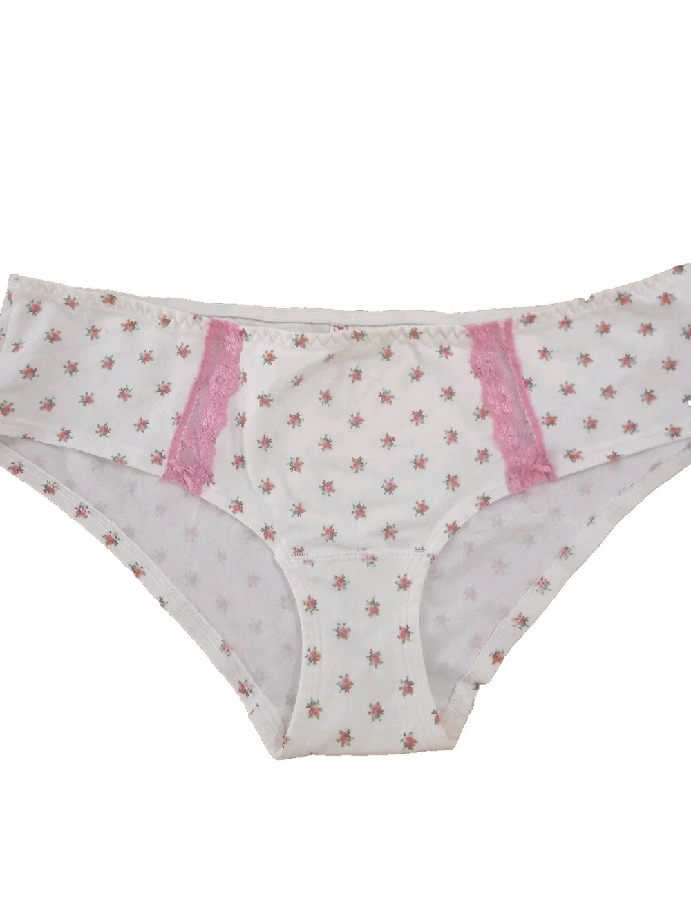 Y2K PINK Victoria's Secret White Hipster Floral Briefs with Pink Lace Accents